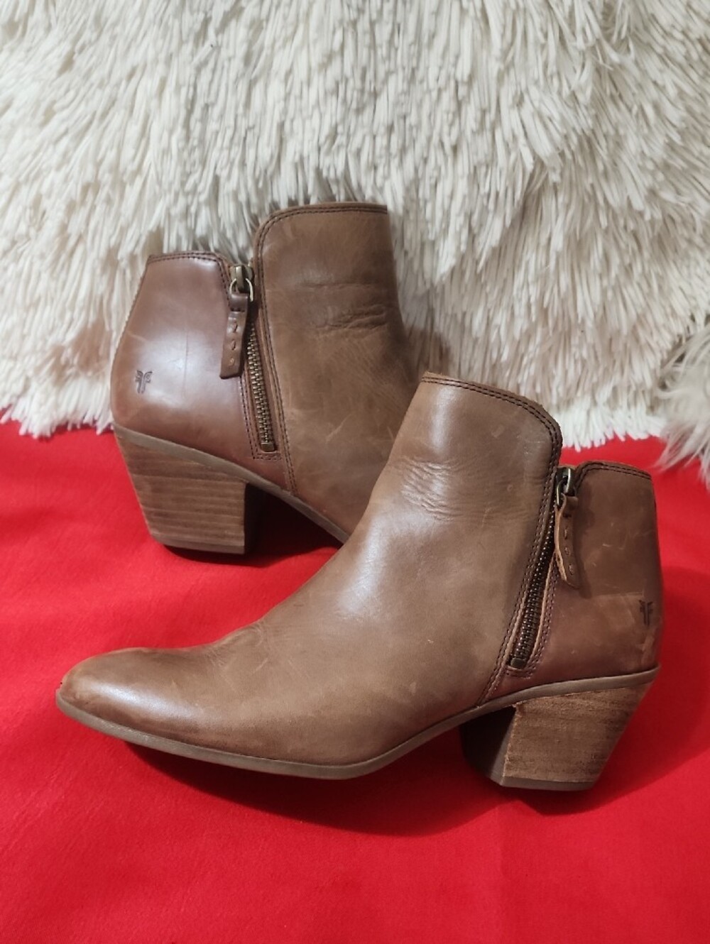 Frye Judith Brown Leather Side-Zip Ankle Booties